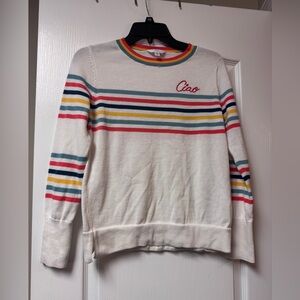 Time and Tru Women's Sweater - White with Multicolor Stripes